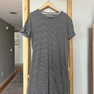 Everlane Black & White Striped Short Sleeve T-Shirt Dress, 100% Cotton Small